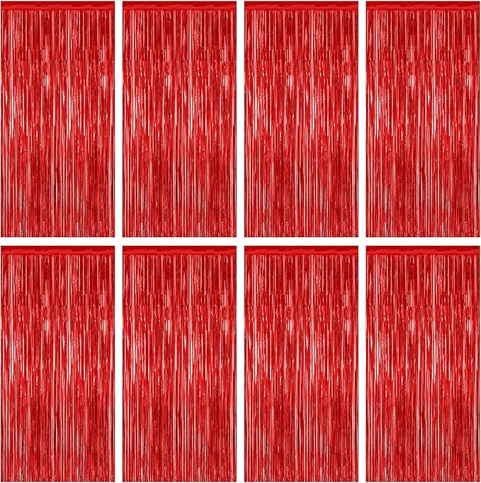 8 Pack Red Backdrop, 3.28 FT x 7.05 FT Streamer Party Decorations, Metallic by ZATAYE
