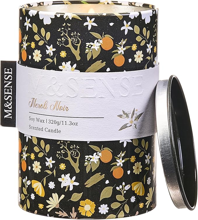 M&SENSE Neroli Noir Scented Candle, Medium Jar Candle 11.3oz Natural Soy Wax by MSENSE