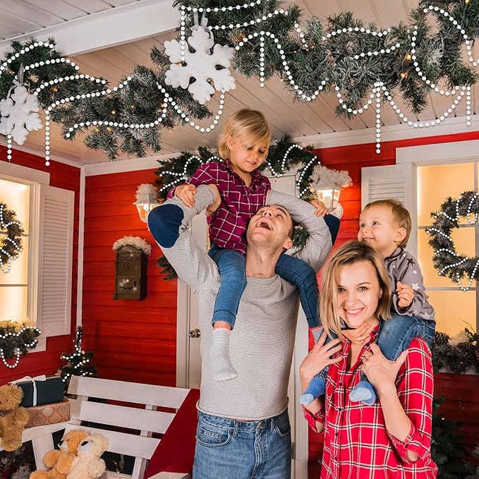 100 Feet White Christmas Tree Garland, Artificial Beads Strands Chain, - Image 7