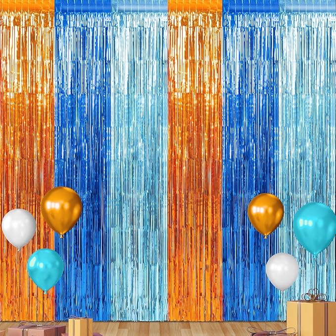 3 Pack 3.3X6.6Ft Blue Dog Foil Fringe Curtains Backdrop Decorations - Image 2