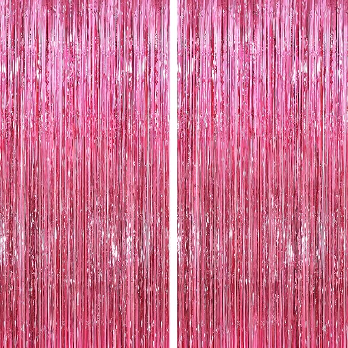 Glitter Pink Party Streamers 2Pack Glitter Foil Fringe Curtain 3.3 x 8.3ft Pink by UWPVOWSR