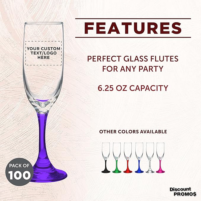 DISCOUNT PROMOS Custom Premiere Champagne Flutes 6.25 oz. Set of 100, - Image 2