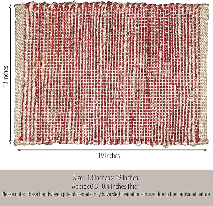 Chardin Home Natural Jute & Red Placemats, 13x19 Inch Dining Table Placemats - Image 4