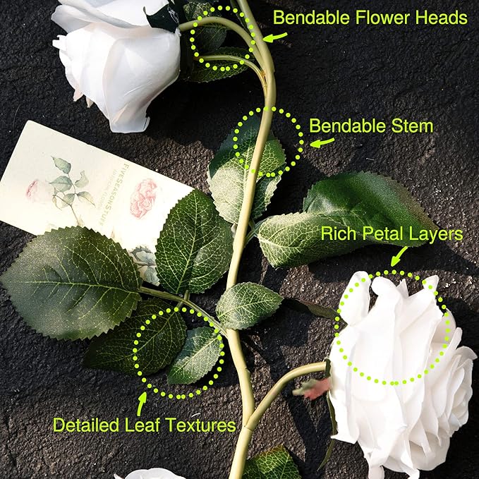 FiveSeasonStuff Floral White Artificial Silk Roses Flower Garland, Bendable - Image 3