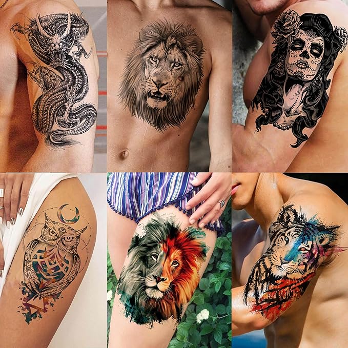 53 Sheets 3D Large Tiger Dragon Temporary Tattoos - Image 2