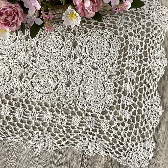 Phantomon Lace Table Runner Rectangular Table Cover Cloth Handmade Crochet - Image 2