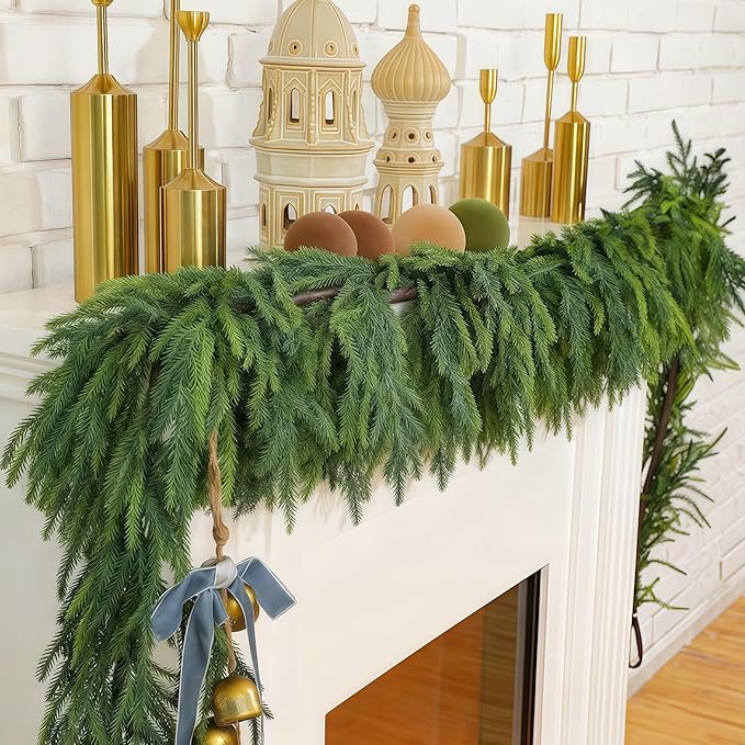 Christmas Decorations Artificial Norfolk Pine Garlands 6FT 4Pcs, Real Touch by Yacinu