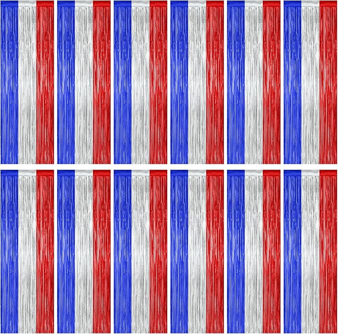 12 Pack 4th of July Decorations, 3.28 FT x 7.05 FT Patriotic Tinsel Backdrop by ZATAYE