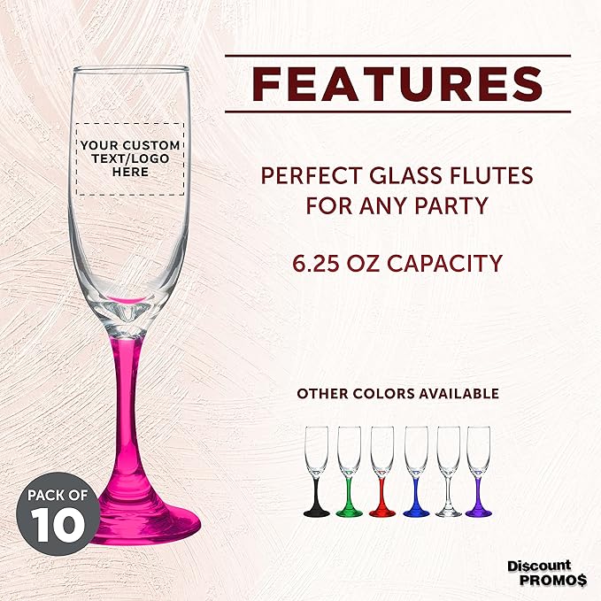 DISCOUNT PROMOS Custom Premiere Champagne Flutes 6.25 oz. Set of 10, - Image 2