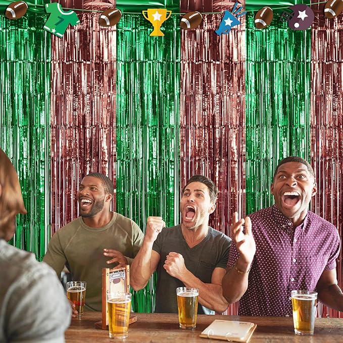 3 Pack 3.3x6.6Ft Superbowl Football Foil Fringe Curtain Backdrop Decorations - Image 6