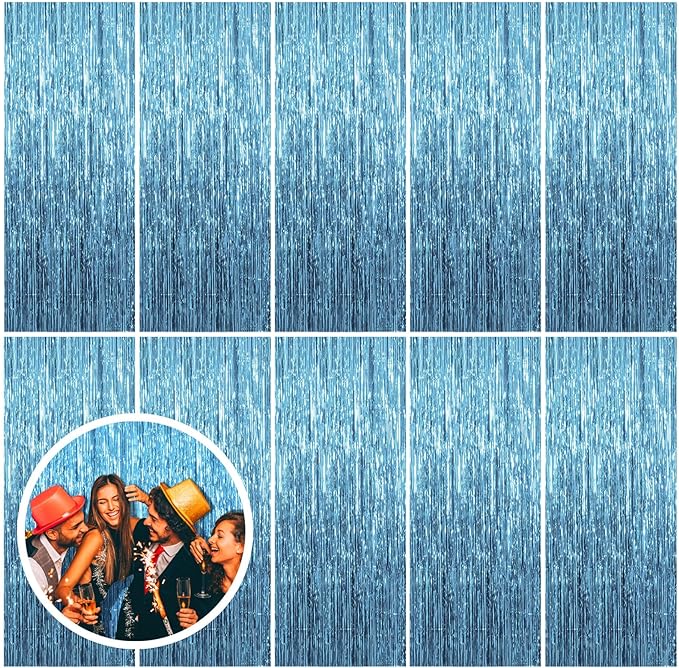10 Pack Blue Backdrop Curtain Tinsel Streamers Ocean Themed Decor Birthday by BOMSI
