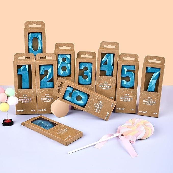 PHD CAKE 2.76 Inch Crystal Blue 3 Number Birthday Candles, Cake Number Candles - Image 5