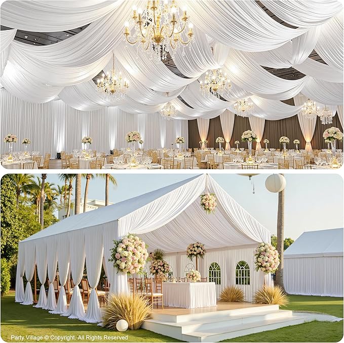 PartyVillage 6 Panels 5ftx30ft White Ceiling Drapes - Image 3