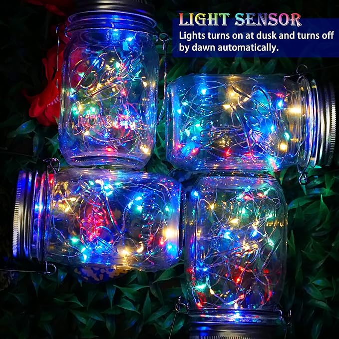 SunKite Solar Mason Jar Lights, 8 Pack 20 LED Waterproof Fairy Firefly Jar Lids - Image 5