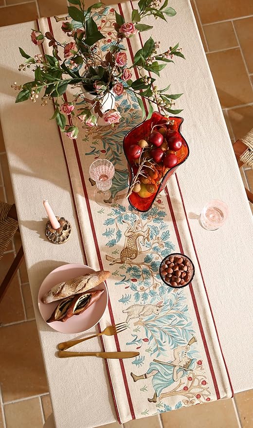 patdrea Designer Idyll Linen Extra Long Table Runner, Vintage Beige Farmhouse - Image 7