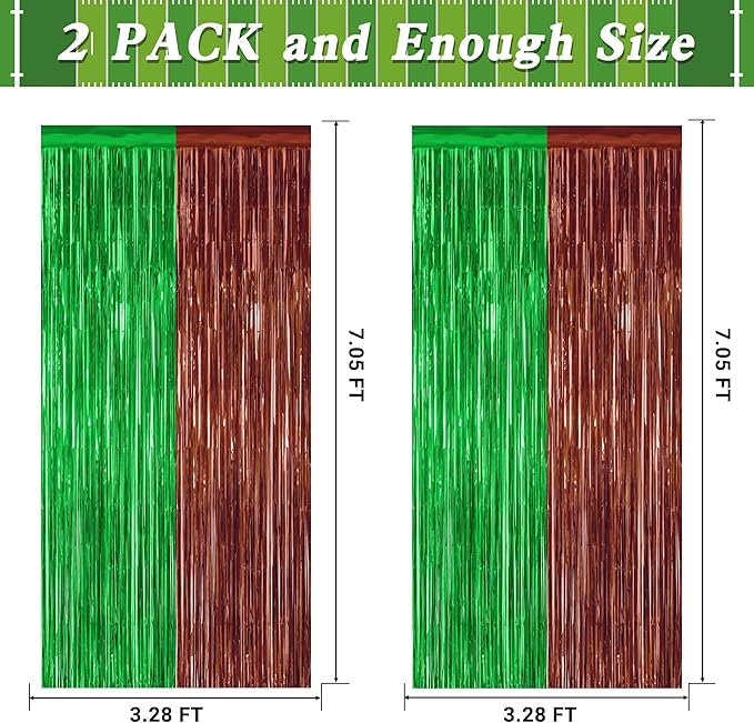 2 Pack Football Party Decorations, 3.28 FT x 7.05 FT Tinsel Backdrop, Football - Image 2
