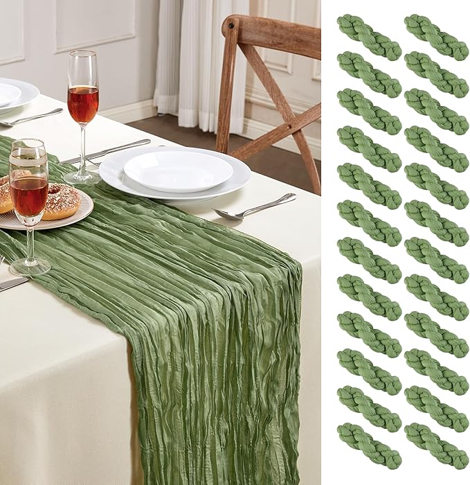 24 Pack Sage Green Cheesecloth Table Runner 10FT Long Boho Gauze Table Runner by AGIRL