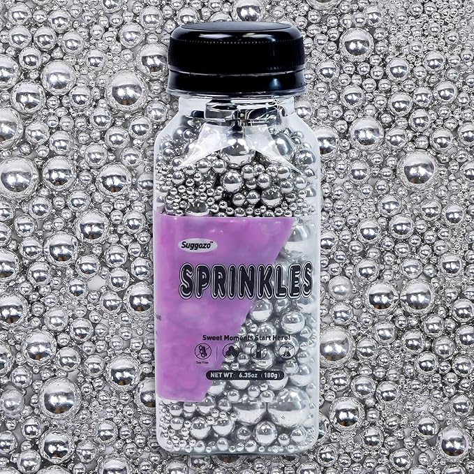 Edible Silver Pearl Sugar Sprinkles, Mix Size, 180g/6.35oz, Cake Decorations - Image 7