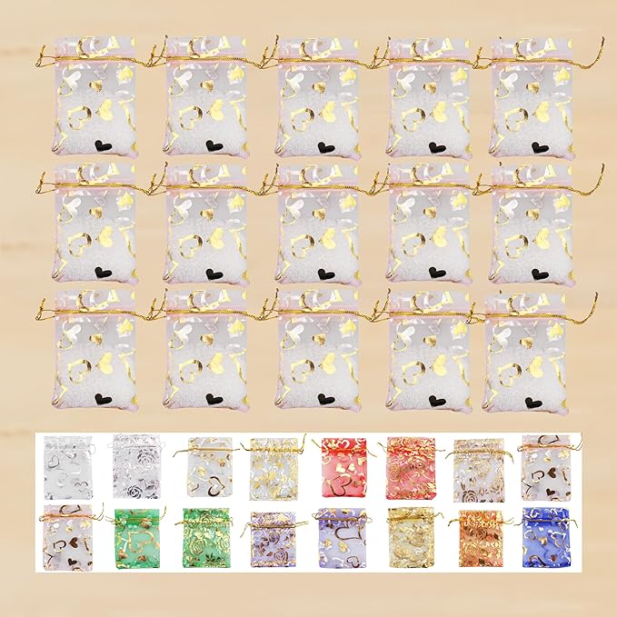 100 Pack 2.8 x 3.5 Inch Flower Heart Organza Jewelry Gift Pouch Candy Pouch - Image 5