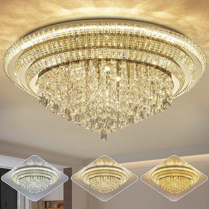 40 inch Crystal Gold Ceiling-Light Flush Mount - Image 9