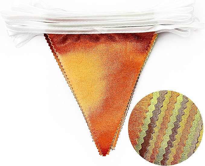 Fall Party Decorations Orange Green Gold Brown Metallic Fabric Triangle Pennant - Image 3