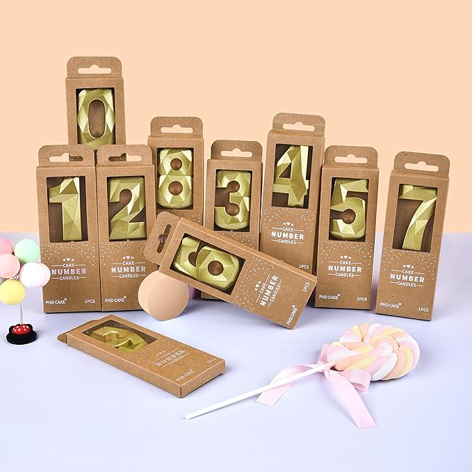 PHD CAKE 2.76 Inch Crystal Gold 9 Number Birthday Candles - Image 5