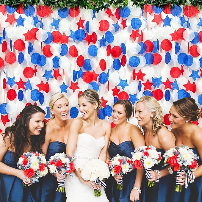 173Ft Navy Blue Red and White Party Decorations Big Star Circle Dots Backdrop - Image 5