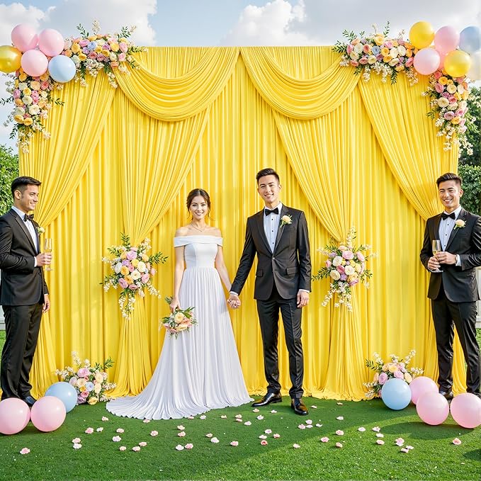 50ft x 12ft Yellow Backdrop Curtains Wrinkle Free Backdrop Curtain - Image 2