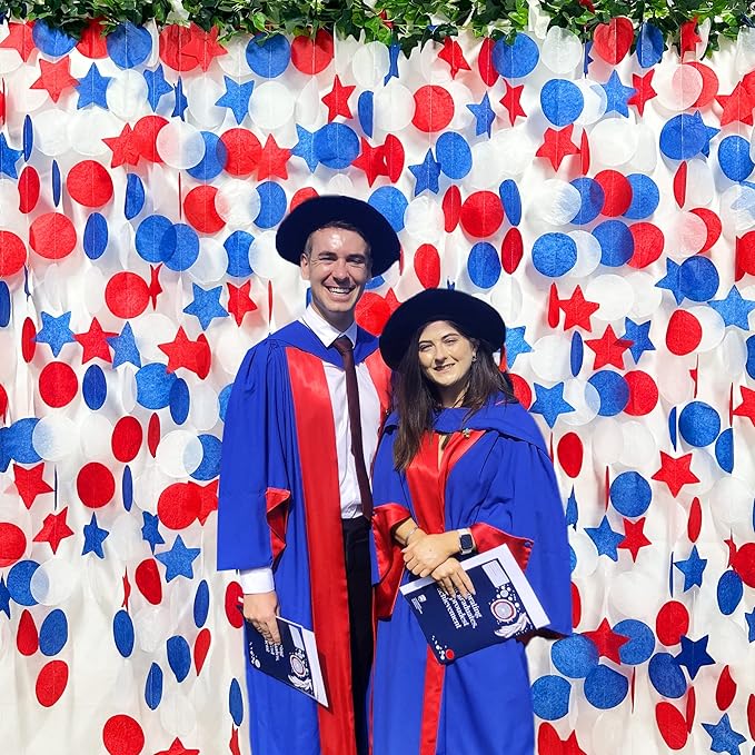 173Ft Navy Blue Red and White Party Decorations Big Star Circle Dots Backdrop - Image 4