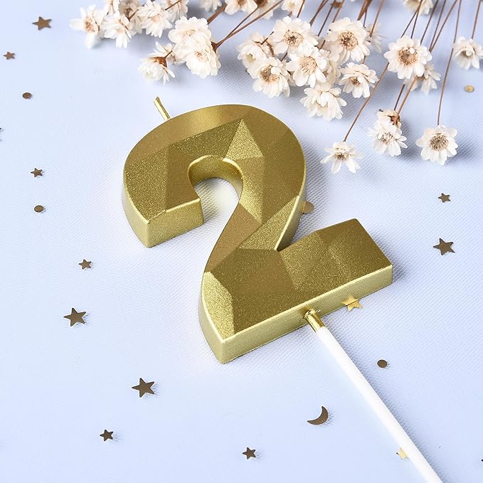 PHD Crystal Gold 2.76 Inch 2 Number Birthday Candles - Image 2