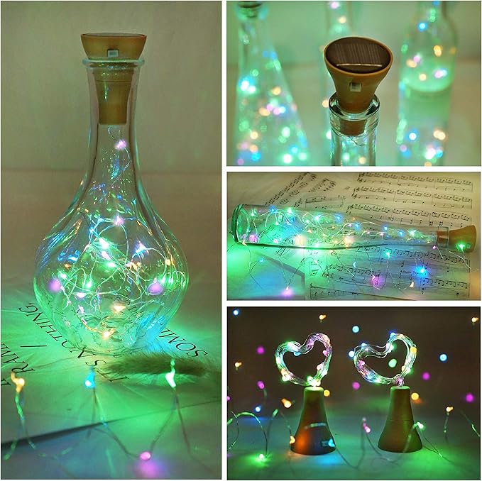 Upgraded 8 Pack Solar Wine Bottle Lights, 20LED Silver Wire Cork Lights - Image 2