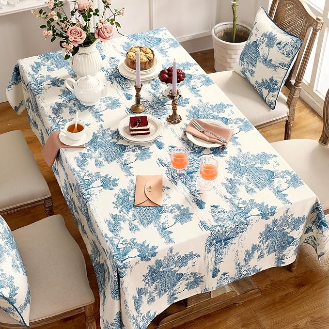 patdrea Designer Vintage Cyan Extra Long Tablecloth - Image 8