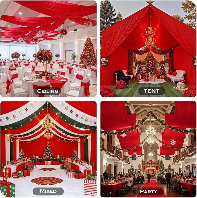 PartyVillage 20ftx40ft Red Ceiling Curtain - Image 2