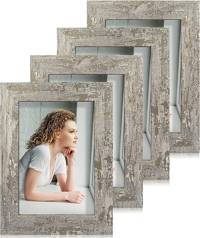 4x6 Picture Frame set of 4, High Definition Glass Distressed Moss Green Frame by iRahmen
