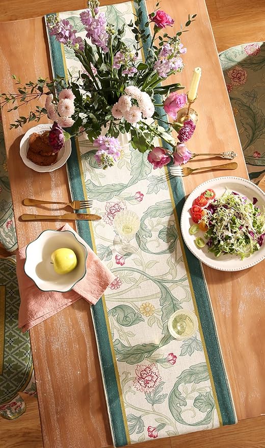 patdrea Designer Green Floral Extra Long Table Runner, French Elegant Vibrant - Image 9