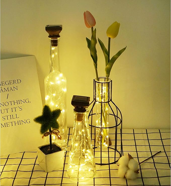 Decorman 10 Pack Solar Wine Bottle Lights 20 LEDs Waterproof Fairy Cork String - Image 4