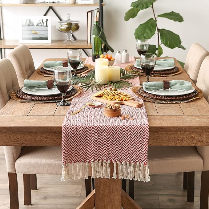DII Woven Basic Tabletop Collection Chevron Table Runner, Tango Red - Image 4