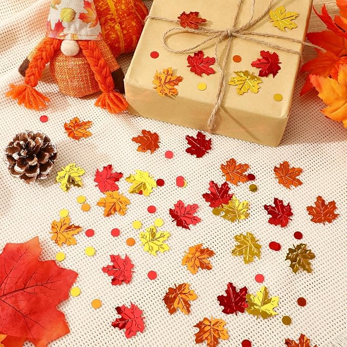 MARFOREVER Maple Leaf Fall Confetti, Thanksgiving Metallic Foil Confetti Autumn - Image 3