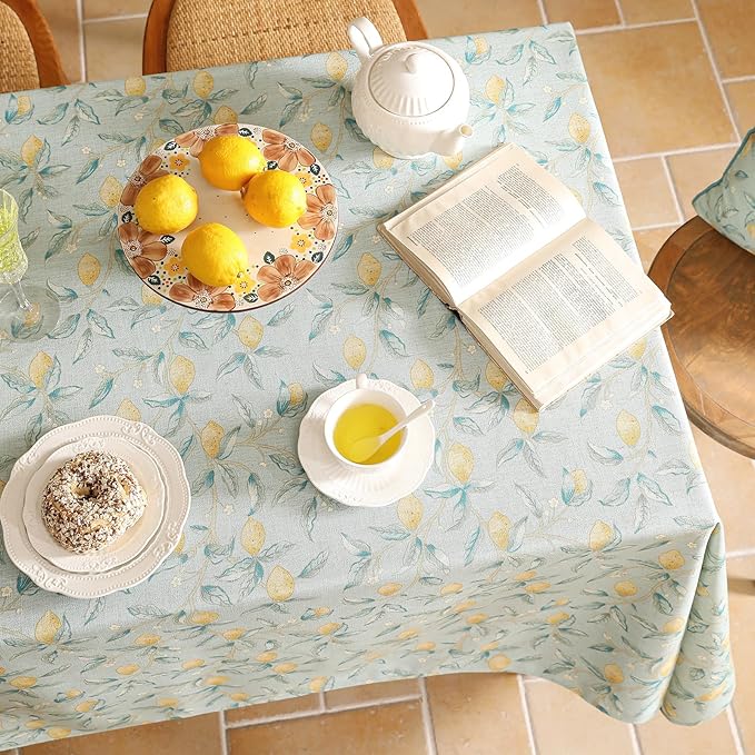 patdrea Designer Linen Green Small Square Tablecloth, Vintage Yellow Flowers - Image 6