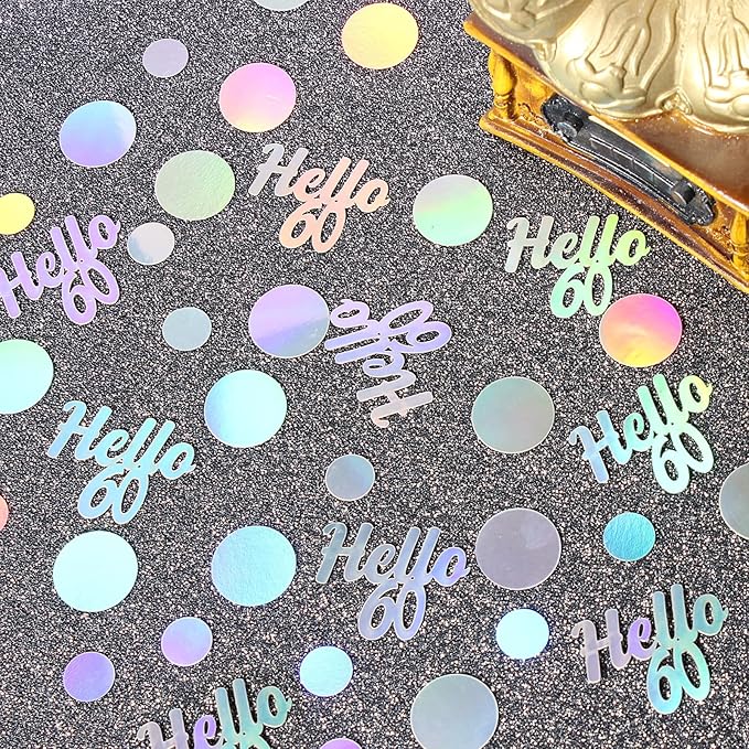 Hello 60 Birthday Confetti for Table Iridescent 60th Birthday Party Decorations - Image 4