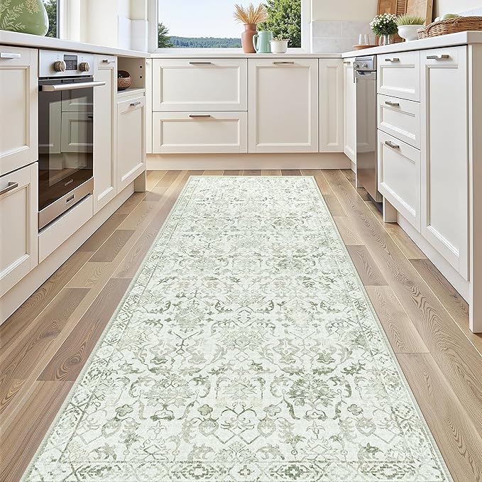 Sage 3x10 Runner Rug for Hallways Bed Side Kitchen, Boho Washable Distressed - Image 3