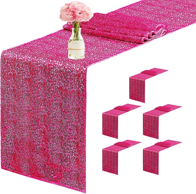 6 Packs 12 x 72 inches Sequin Table Runner, Hot Pink Glitter Table Runner by Unknown