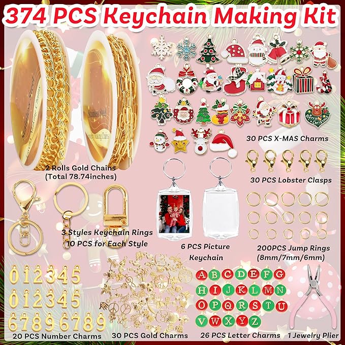 Namifin 374 Pcs Christmas Keychain Making Kit - Image 2