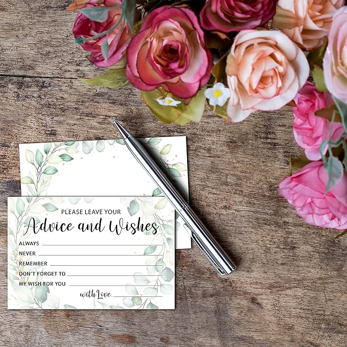 Greenery Advice and Wishes Cards, Mr and Mrs, Bride Shower, Wedding Reception - Image 5