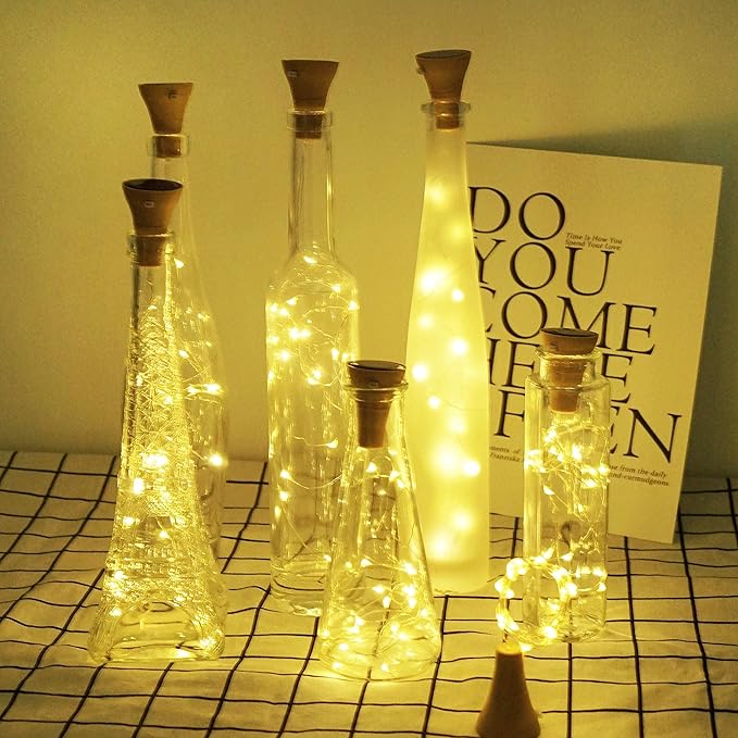 Decorman Upgraded 10 Pack Solar Wine Bottle Lights 20 LEDs Waterproof Silver - Image 4