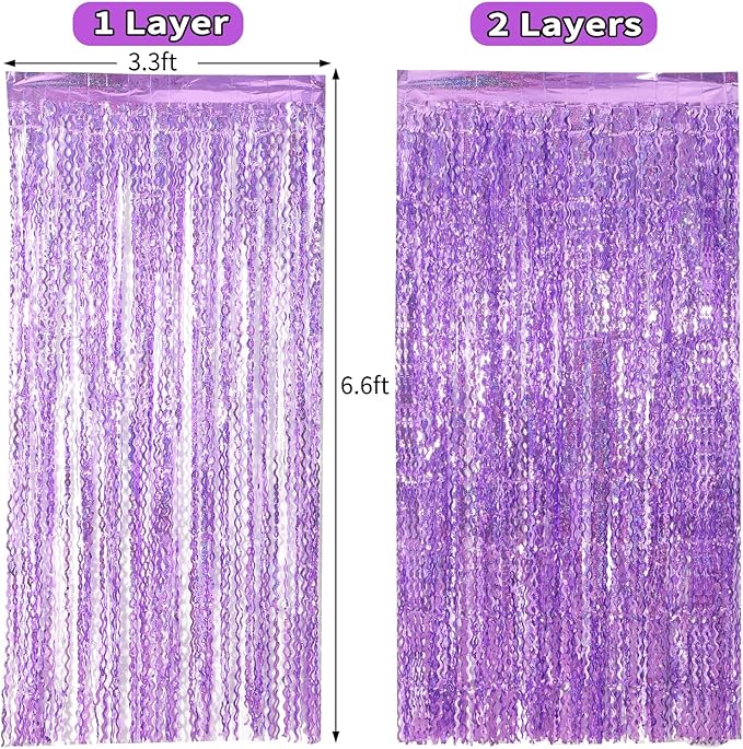 4 Pack Sparkle Wavy Purple Tinsel Curtain Party Backdrop - Image 5