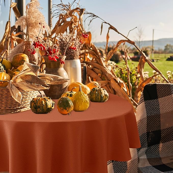 Biscaynebay 2 Pack Fall Round Tablecloths 70", Rust Thanksgiving Autumn Harvest - Image 6