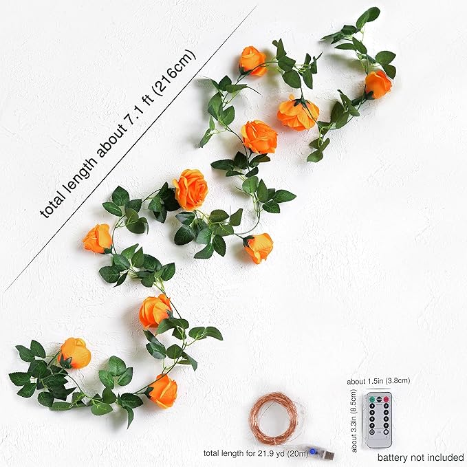 FiveSeasonStuff 29 Ft 4 Pack Mandarin Orange Rose Silk Flower Garland - Image 5
