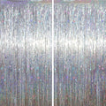 2 Pack Laser Silver Tinsel Foil Fringe Curtains, Metallic Tinsel Party by Voircoloria