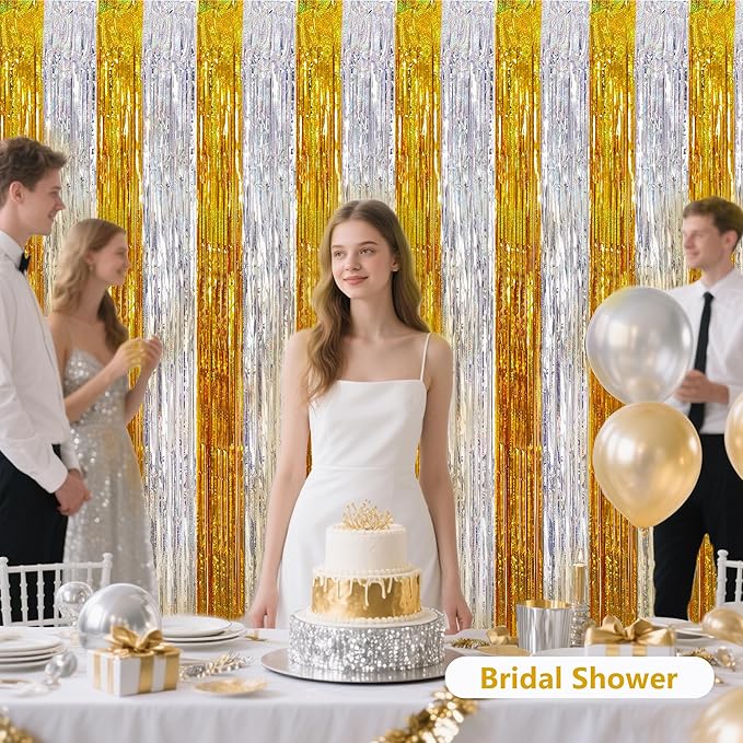 BEISHIDA Gold Silver Door Streamers Backdrop Foil Fringe Tinsel Party Streamers - Image 7